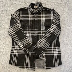 Faherty Legend Sweater Shirt Mens Large Dark Gray Plaid Flannel Knit Overshirt